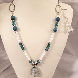 Turquoise and white necklace and earrings set